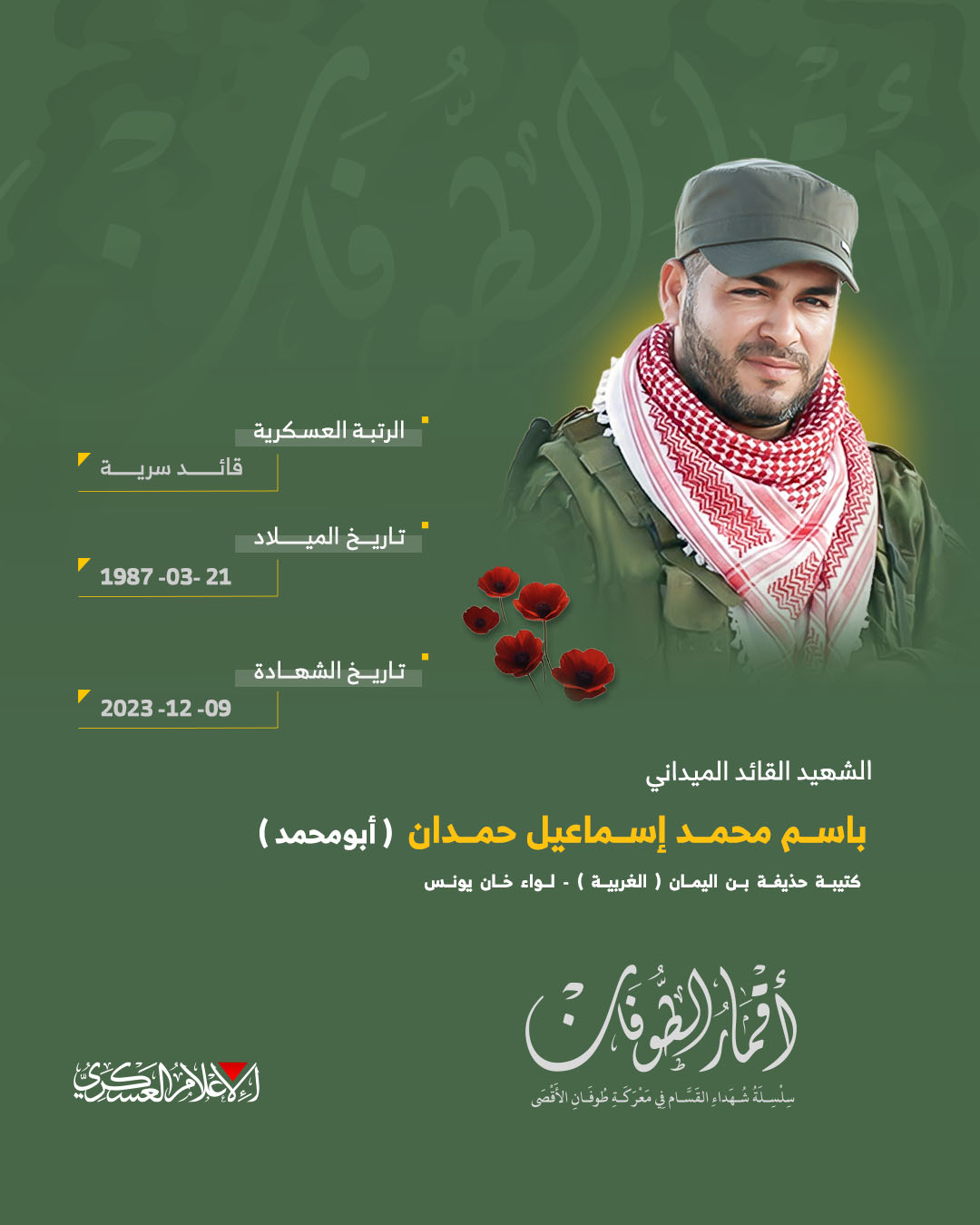 الشهيد القائد الميداني/ باسم محمد حمدان